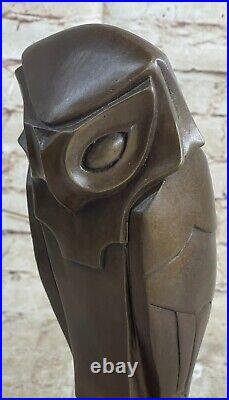 Art Deco Bronze Owl Bookends Mounted On Black Marble Vertical Bases