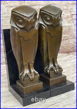 Art Deco Bronze Owl Bookends Mounted On Black Marble Vertical Bases Bookend Deal