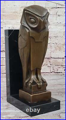 Art Deco Bronze Owl Bookends Mounted On Black Marble Vertical Bases Sale