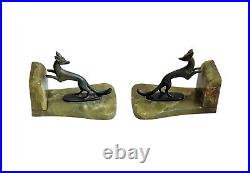 Art Deco Bronze Pair Bookends Marble/ Bronze/ fuchs (#16131)