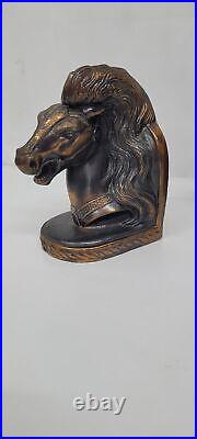 Art Deco Bronze Plated Horse Bookends Vintage Trojan Horse Head Bust