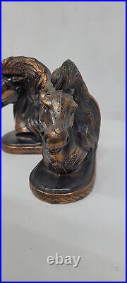 Art Deco Bronze Plated Horse Bookends Vintage Trojan Horse Head Bust