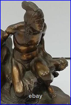 Art Deco Bronzed Metal Spelter Native Indian 6.5 Inch High THE SCOUT 1 Bookend