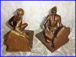 Art Deco Bronzed Metal Spelter Native Indian 6.5 Inch High THE SCOUT Bookends