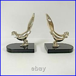Art Deco Chrome Pheasant Bookends on Onyx Stand