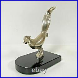 Art Deco Chrome Pheasant Bookends on Onyx Stand