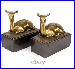 Art Deco Elegant Brass Metal DEER Bookends by PM Craftsman 1950s Vintage Heavy