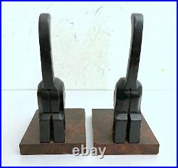 Art Deco Era Carved Wood Black Cat Bookends Quality
