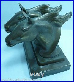 Art Deco FRANKART Twin HORSES Bookend horse heads decorative art statue
