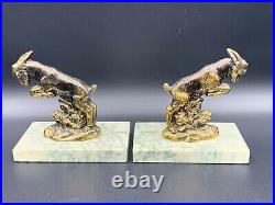 Art Deco French Goat Bookends Marble Base Book Organizer Home Office Décor 1930s