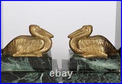 Art Deco French Pair Bronze Pelican on Marble Bookends
