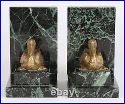 Art Deco French Pair Bronze Pelican on Marble Bookends