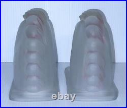Art Deco Frosted Glass Horse Head Bookends Pink 5 1/2