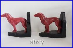 Art Deco GEOMETRIC BOOKENDS Vintage BORZOI DOGS Ceramic Pottery GERMANY Marked