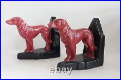 Art Deco GEOMETRIC BOOKENDS Vintage BORZOI DOGS Ceramic Pottery GERMANY Marked