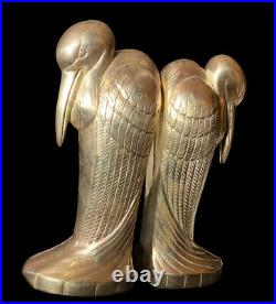 Art Deco Gold Brass Bookends 1930's Marabou Egret Pelican Crane Bird