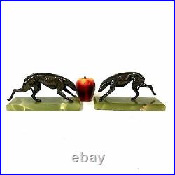 Art Deco Greyhound Bookends Bronze on Marble Base