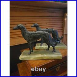 Art Deco Greyhound Bookends Bronze on Marble Base