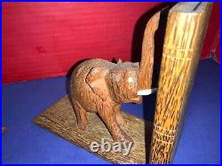 Art Deco Hand-Carved Wooden Elephant Bookend Pair