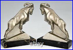 Art Deco Ibex or ram bookends Max Le Verrier France 1930