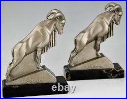 Art Deco Ibex or ram bookends Max Le Verrier France 1930