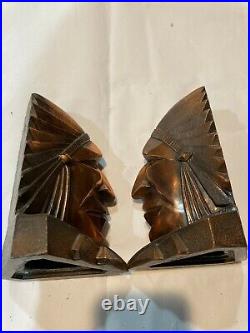 Art Deco Indian Chief Bookends 1920/1950's rich patina with no damage