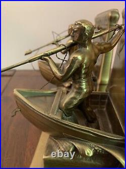 Art Deco Jennings Bronze New England Fisherman Bookends New Bedford Whaler