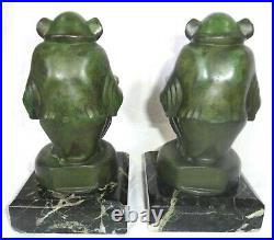 Art Deco Max Le Verrier Pair Of Bookends Monkeys With Cauldron Inkwell