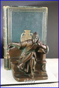 Art Deco Metal Bookends Mantarani's Dante Sitting 1935 Bronze, KO Company NYC