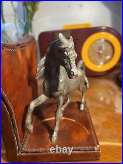 Art Deco Mid Century Two Metal Arabian Horse Leather Covred Bookends