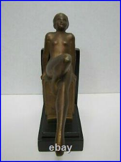 Art Deco Nude Beauty Bookend Decorative Art Statue Leg Out Leaning Back