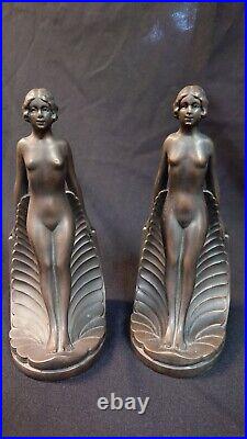 Art Deco Nude Lady Bookend Figurine Statue Elyse by M Guiraud Riviere