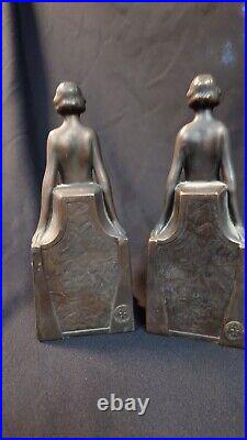 Art Deco Nude Lady Bookend Figurine Statue Elyse by M Guiraud Riviere