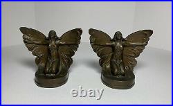 Art Deco PAIR BUTTERFLY GIRL METAL BOOKENDS RONSON