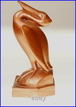 Art Deco Pair Cast Metal Pelican Bookends Copper Colour