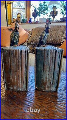 Art Deco Pompeian Bronze Bookends Atlas of the World and Parrots or Cockatoos