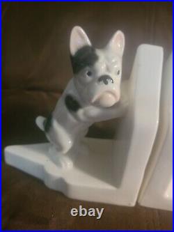 Art Deco Porcelain French Bulldog Bookends, Germany Hard To Find