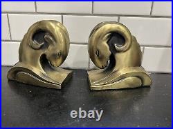 Art Deco Rams Head Bookends Pair Cornell Metal Art Foundry 1930's