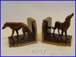 Art Deco Ronson Art Metal Works Bookends -Borzoi Russian Wolfhounds Dogs