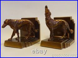 Art Deco Ronson Art Metal Works Bookends -Borzoi Russian Wolfhounds Dogs