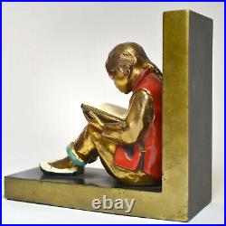 Art Deco Ronson Art Metal Works Bookends c. 1920s Chinese Boy & Girl Rare