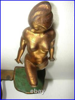 Art Deco Ronson Nude Lady 11 Tall Gold Painted Rare Bookends Book Ends
