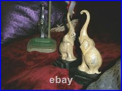 Art Deco Signed FRANKART Elephants with trunk up for good luck Lamp, bookends
