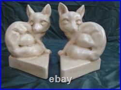 Art Deco Style Bookends Figurine Fox Wildlife Art Nouveau Style Porcelain Crackl