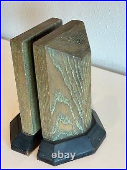 Art Deco Style Vintage Wooden Bookends Pair, Mid Century