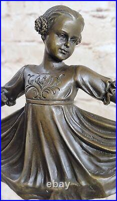 Art Deco Vienna Bronze Cute Girl Book End Sculpture Bookend Marble Base Statue