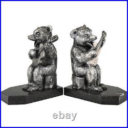 Art Deco bookends bear with guitar by Benjamin Rabier France 1930