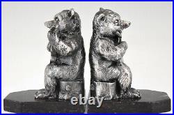 Art Deco bookends bear with guitar by Benjamin Rabier France 1930