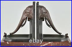 Art Deco bronze bookends elephant with bird R. Patrouilleau France 1925