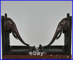 Art Deco bronze bookends elephant with bird R. Patrouilleau France 1925